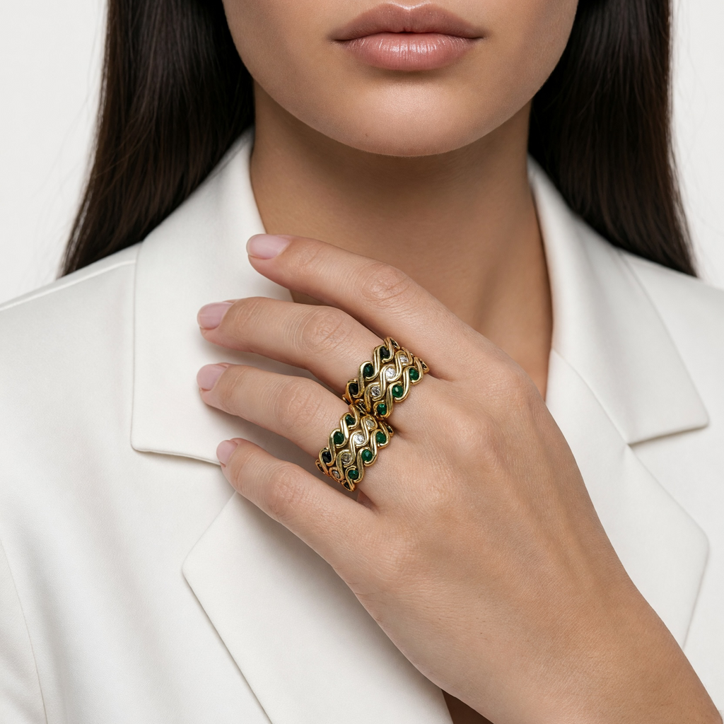 18k Gold Filled Colored CZ Wave Eternity Band Ring