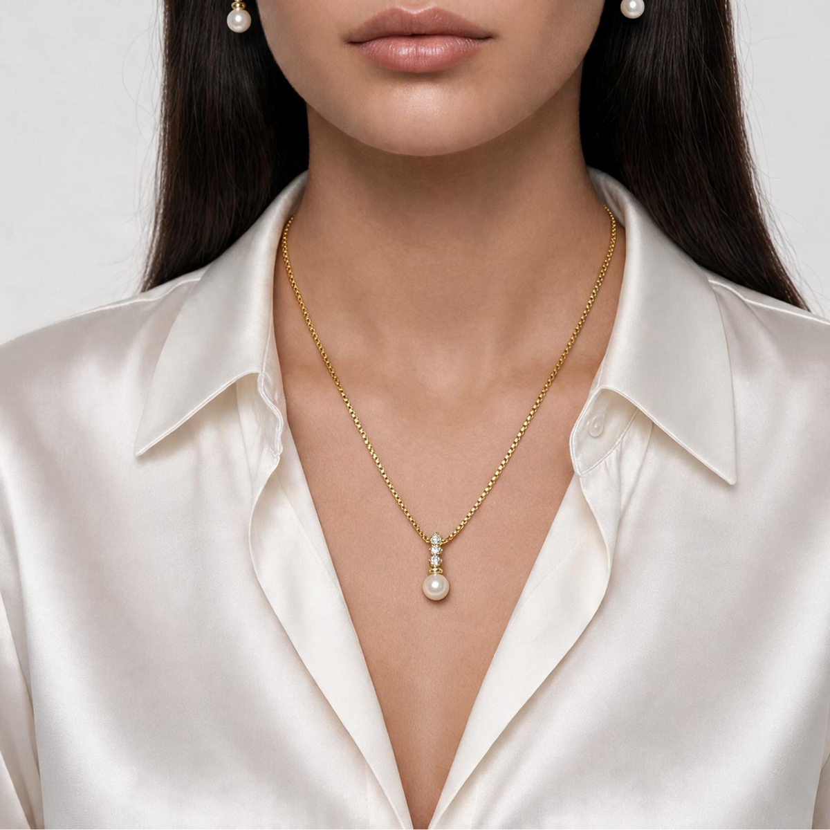 18k Gold Filled CZ & Pearl Drop Necklace