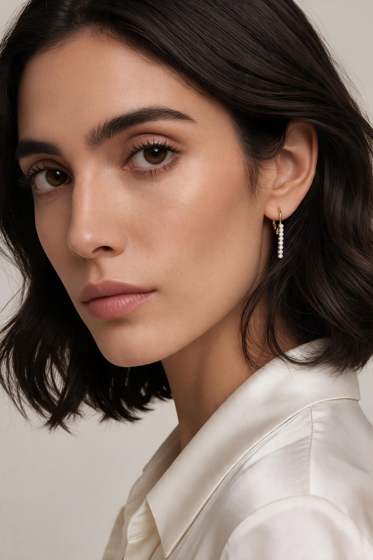 18K Gold Filled CZ String Lever Back Hoop Earrings