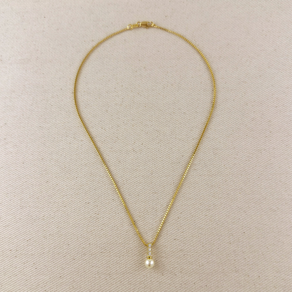 18k Gold Filled CZ & Pearl Drop Necklace