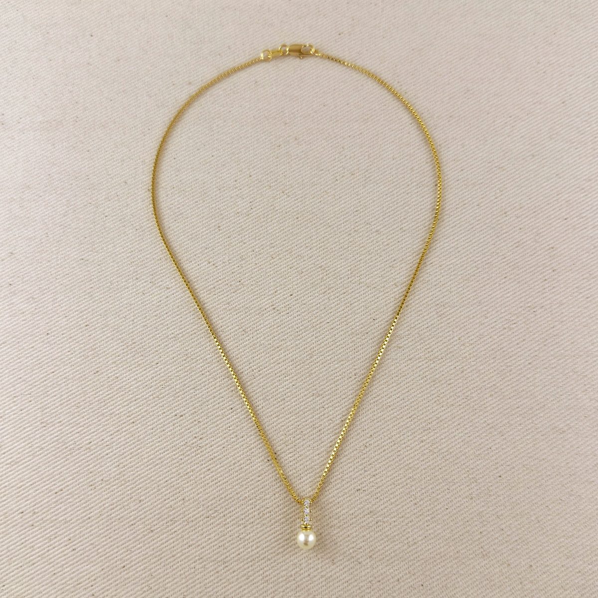18k Gold Filled CZ & Pearl Drop Necklace