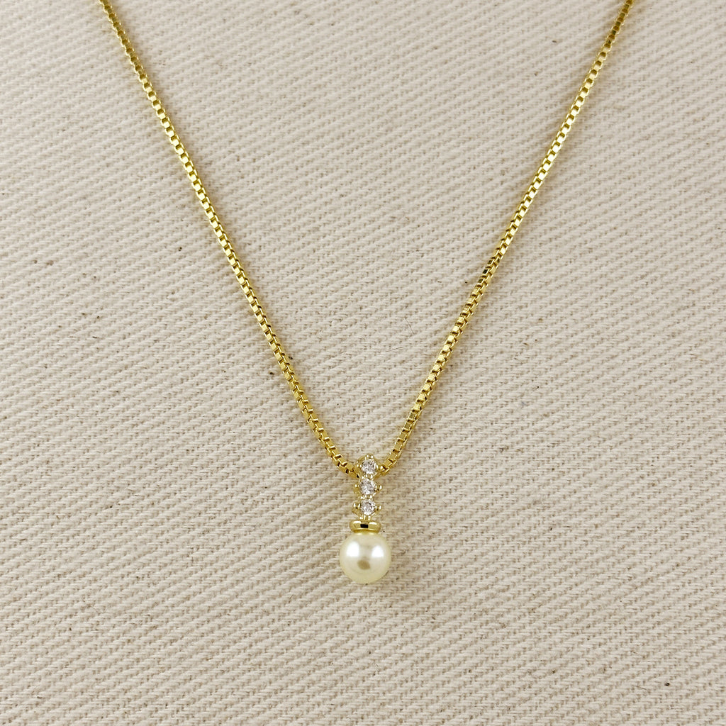 18k Gold Filled CZ & Pearl Drop Necklace