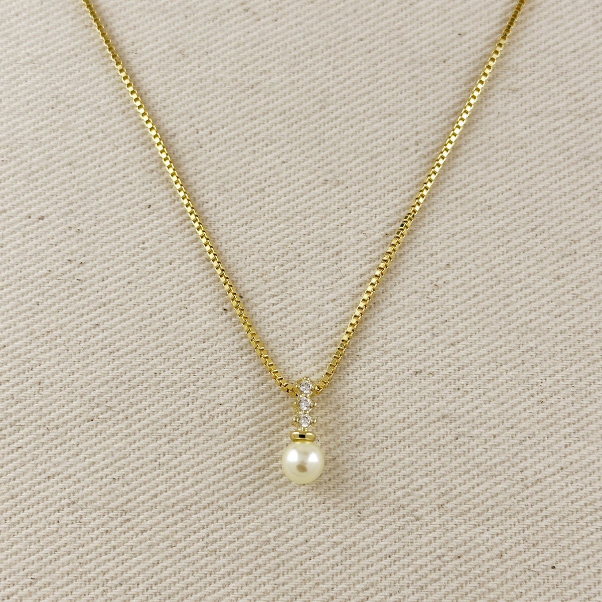18k Gold Filled CZ & Pearl Drop Necklace