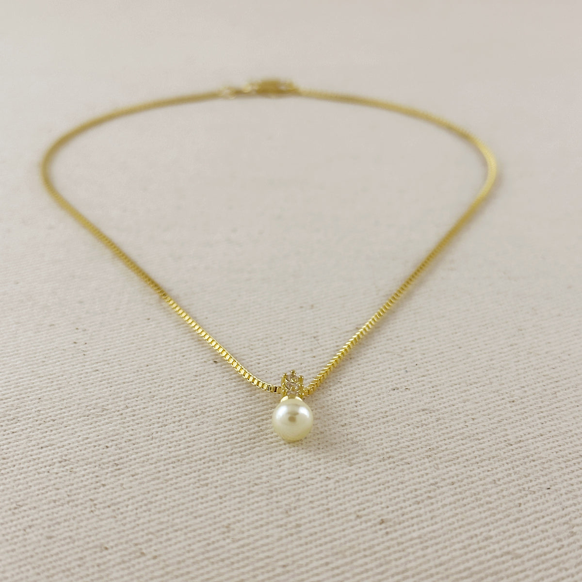 18k Gold Filled CZ & Pearl Drop Necklace