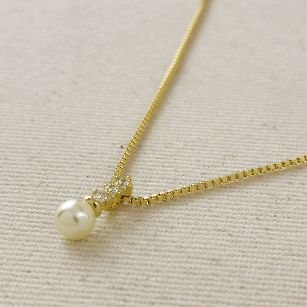 18k Gold Filled CZ & Pearl Drop Necklace