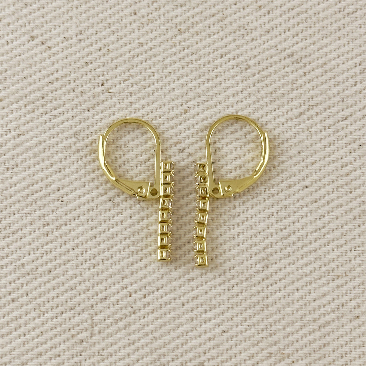 18K Gold Filled CZ String Lever Back Hoop Earrings