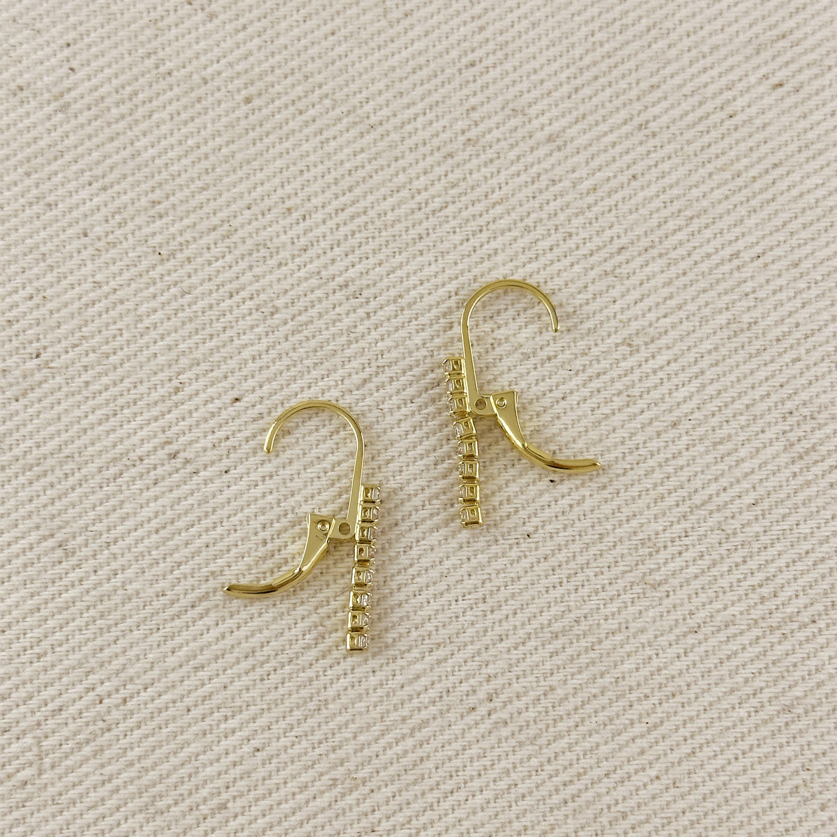 18K Gold Filled CZ String Lever Back Hoop Earrings