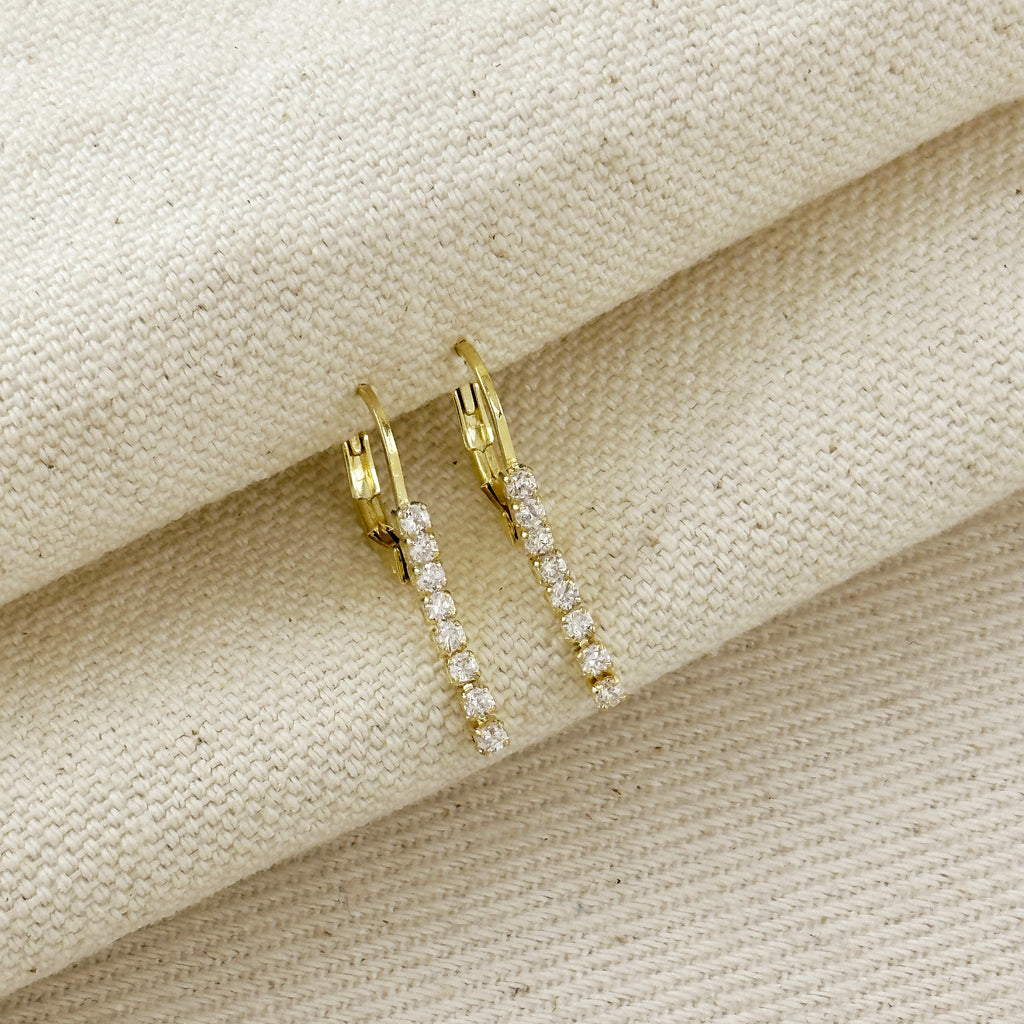 18K Gold Filled CZ String Lever Back Hoop Earrings