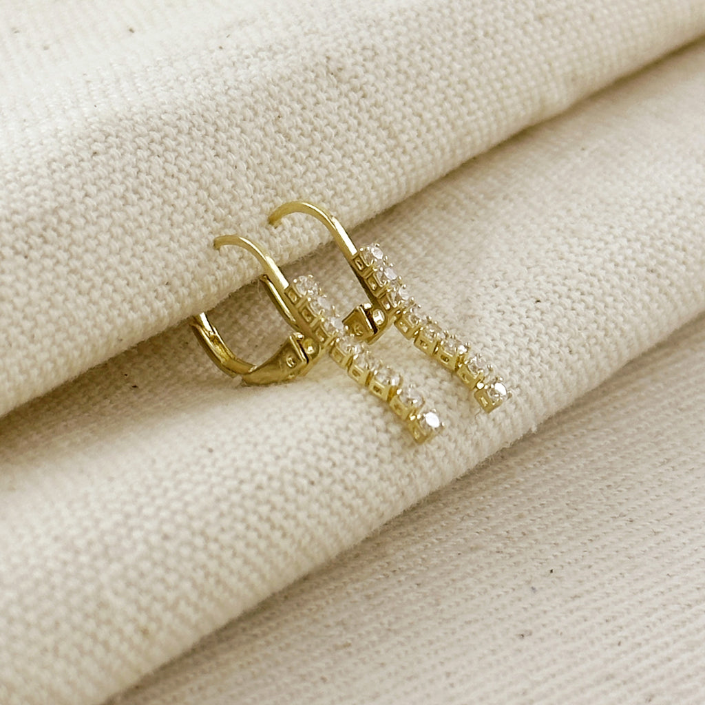 18K Gold Filled CZ String Lever Back Hoop Earrings