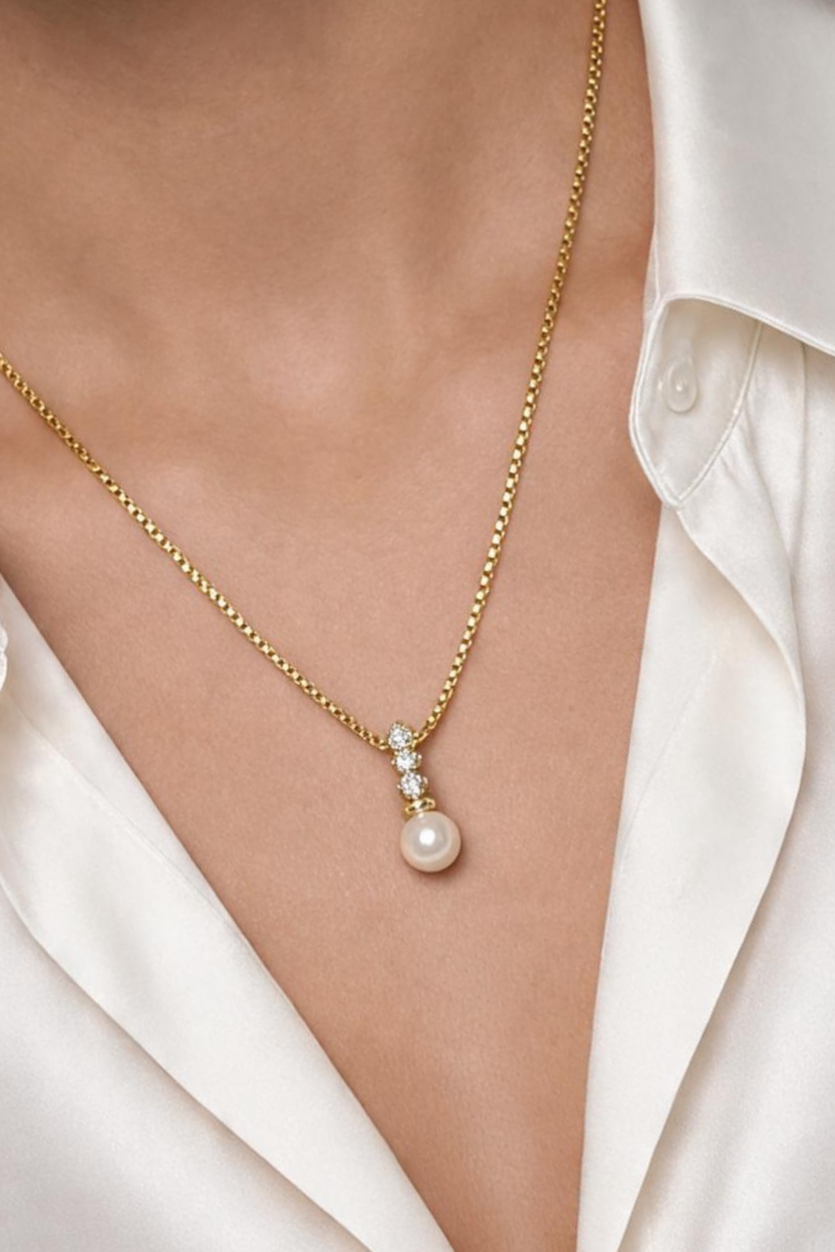 18k Gold Filled CZ & Pearl Drop Necklace
