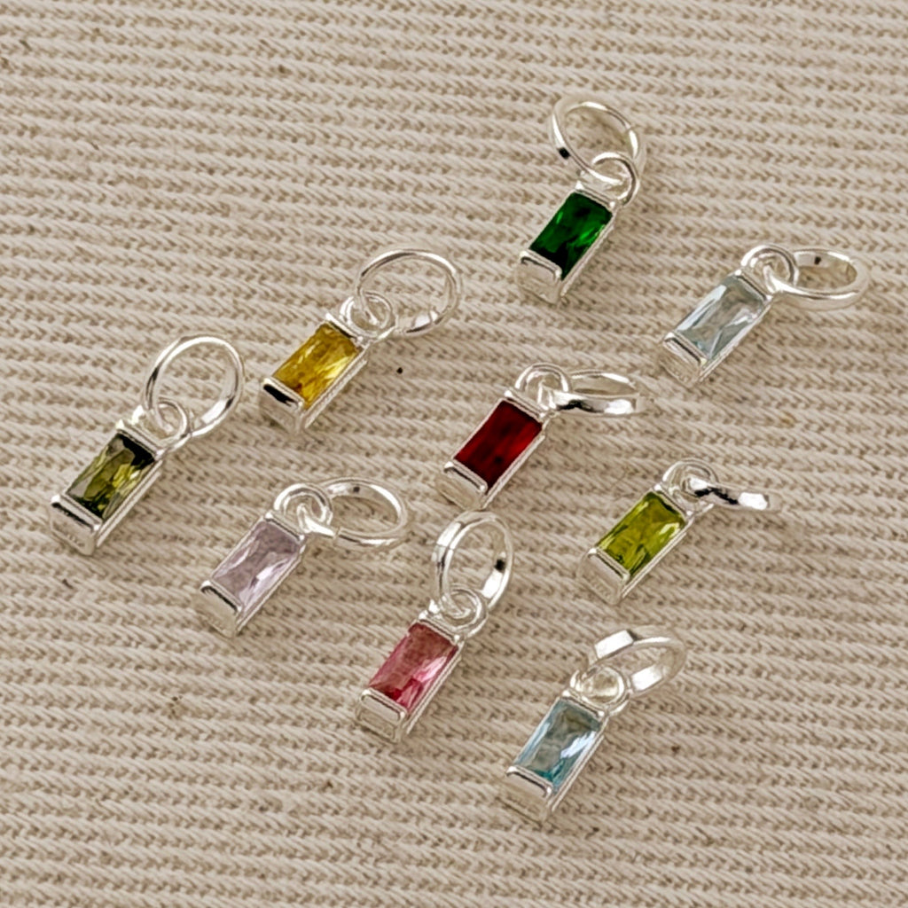 Silver Filled Baguette Birthstone Charm