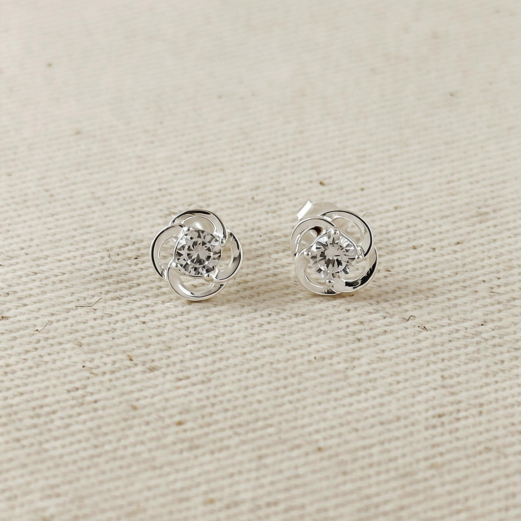 .925 Sterling Silver Floral Stud