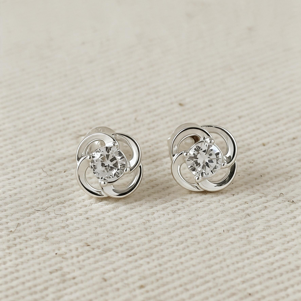 .925 Sterling Silver Floral Stud