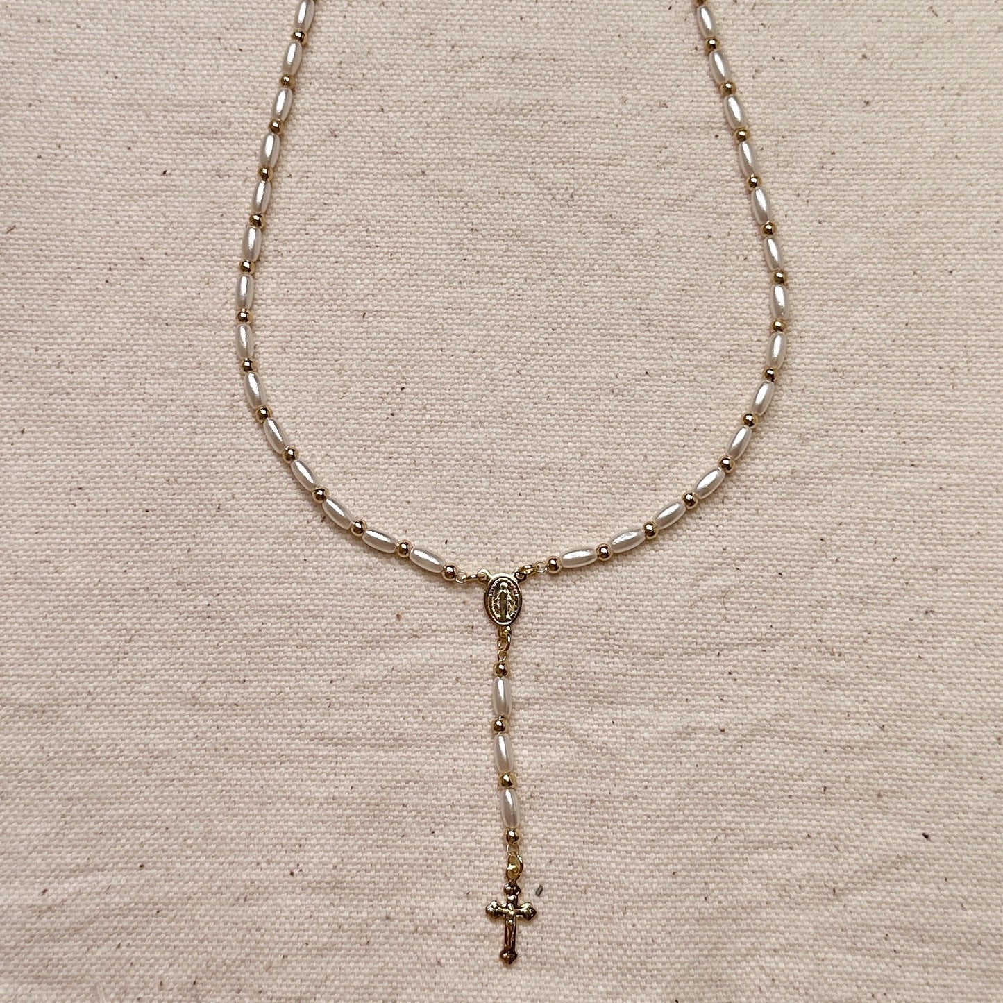 18k Gold Filled Pearl Rosary Necklace