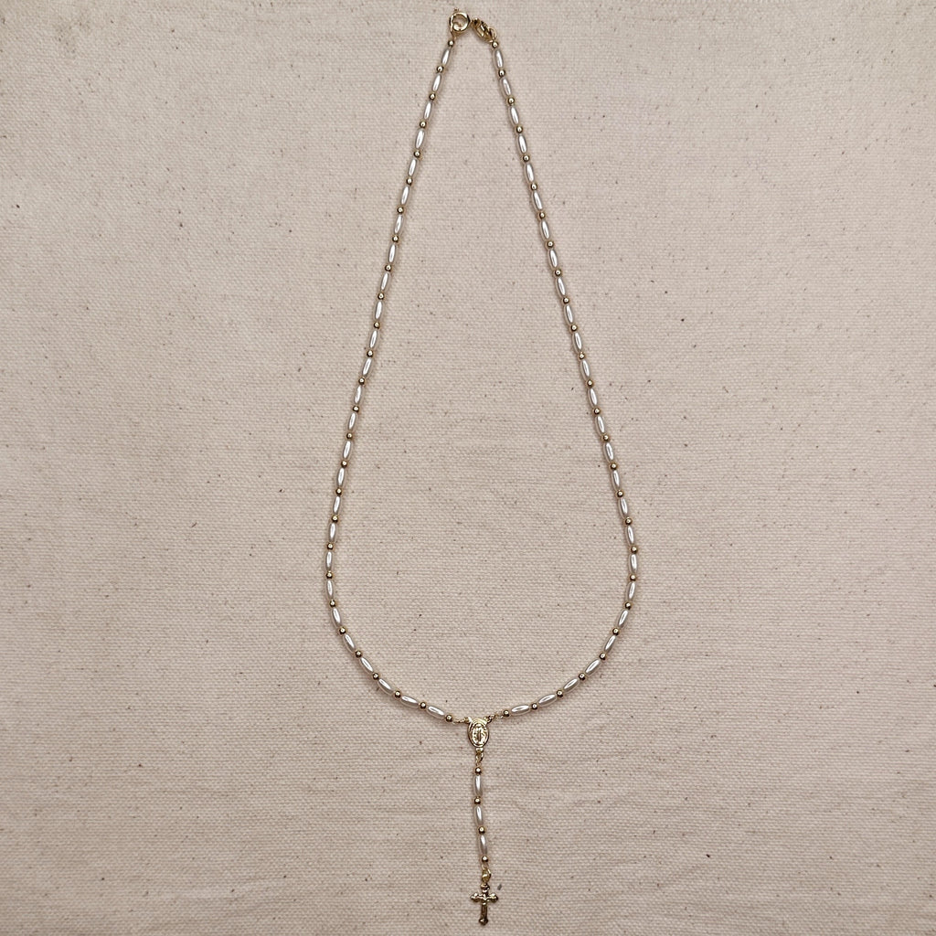 18k Gold Filled Pearl Rosary Necklace