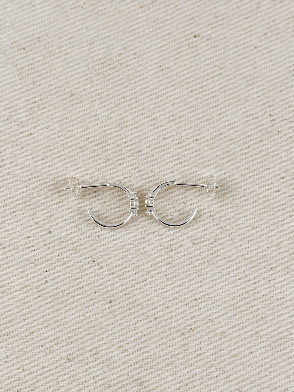 .925 Sterling Silver CZ C-Hoop Earrings