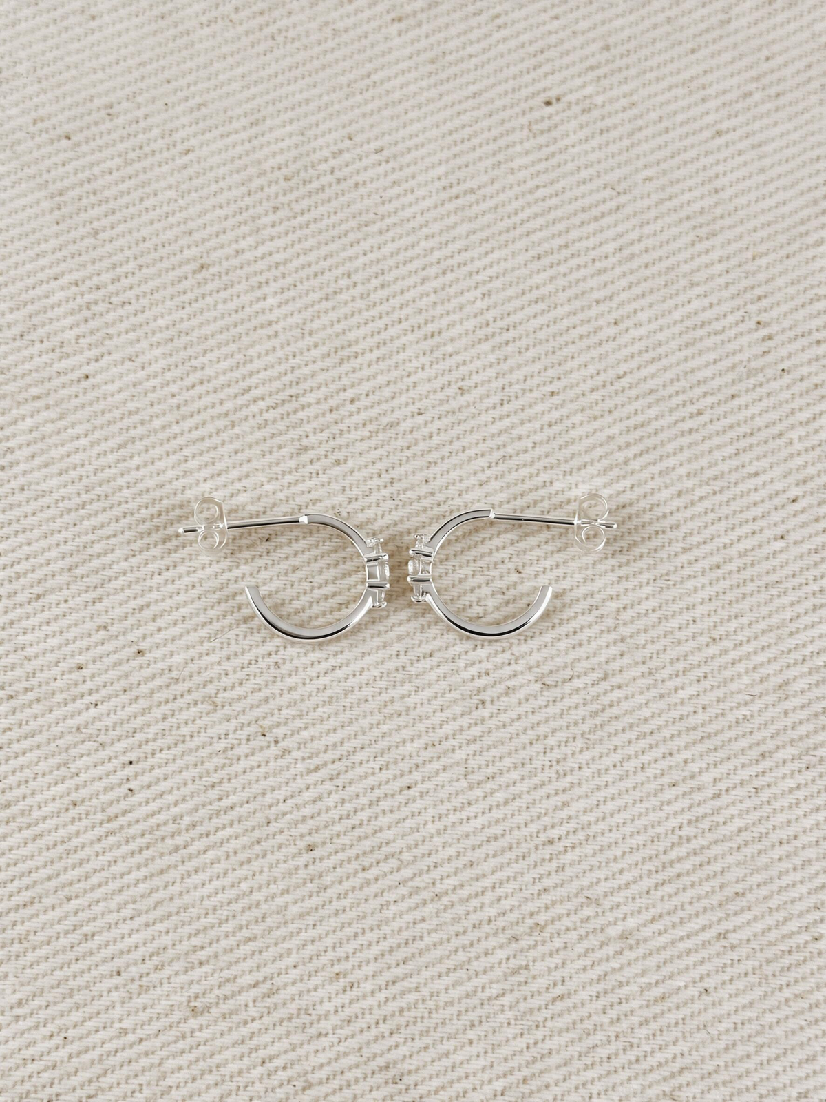.925 Sterling Silver CZ C-Hoop Earrings