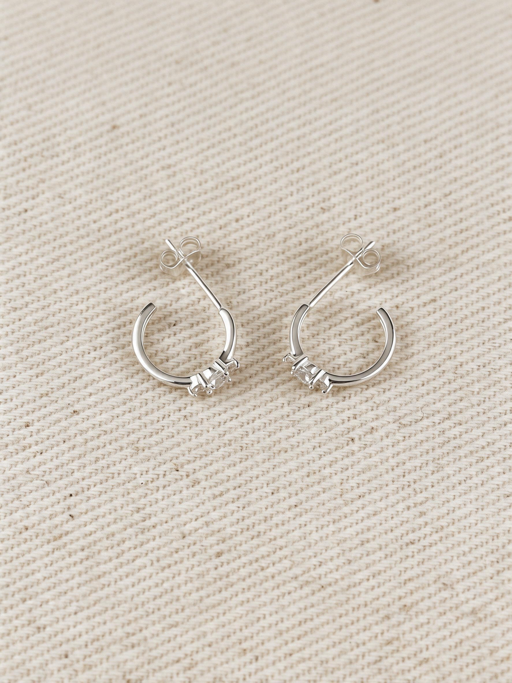 .925 Sterling Silver CZ C-Hoop Earrings