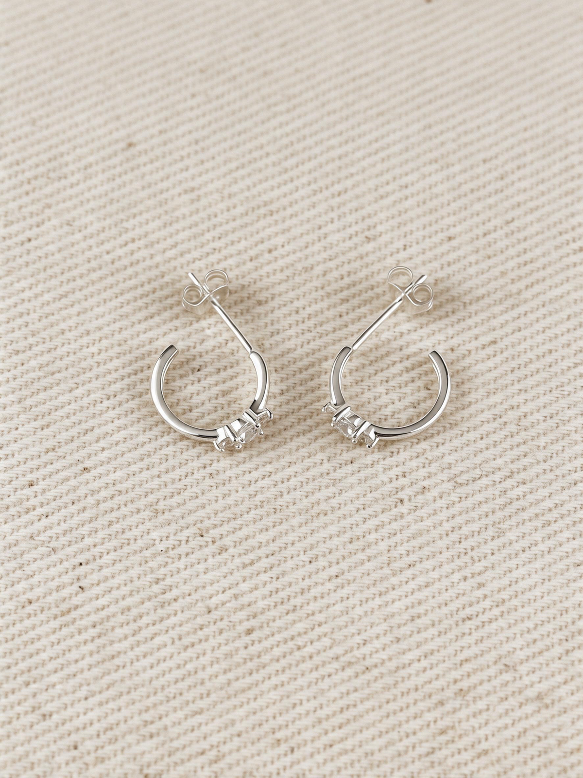 .925 Sterling Silver CZ C-Hoop Earrings