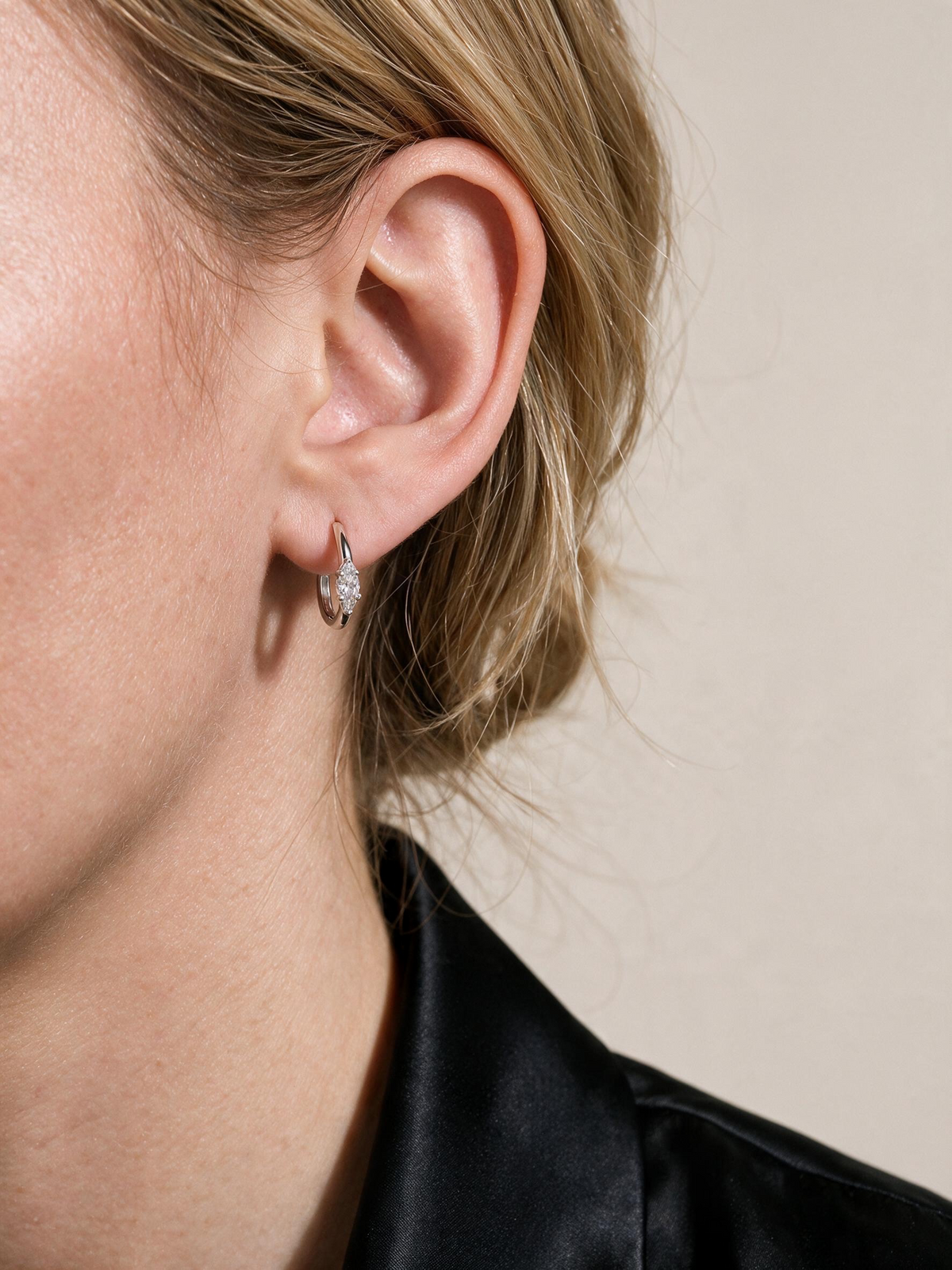.925 Sterling Silver CZ C-Hoop Earrings