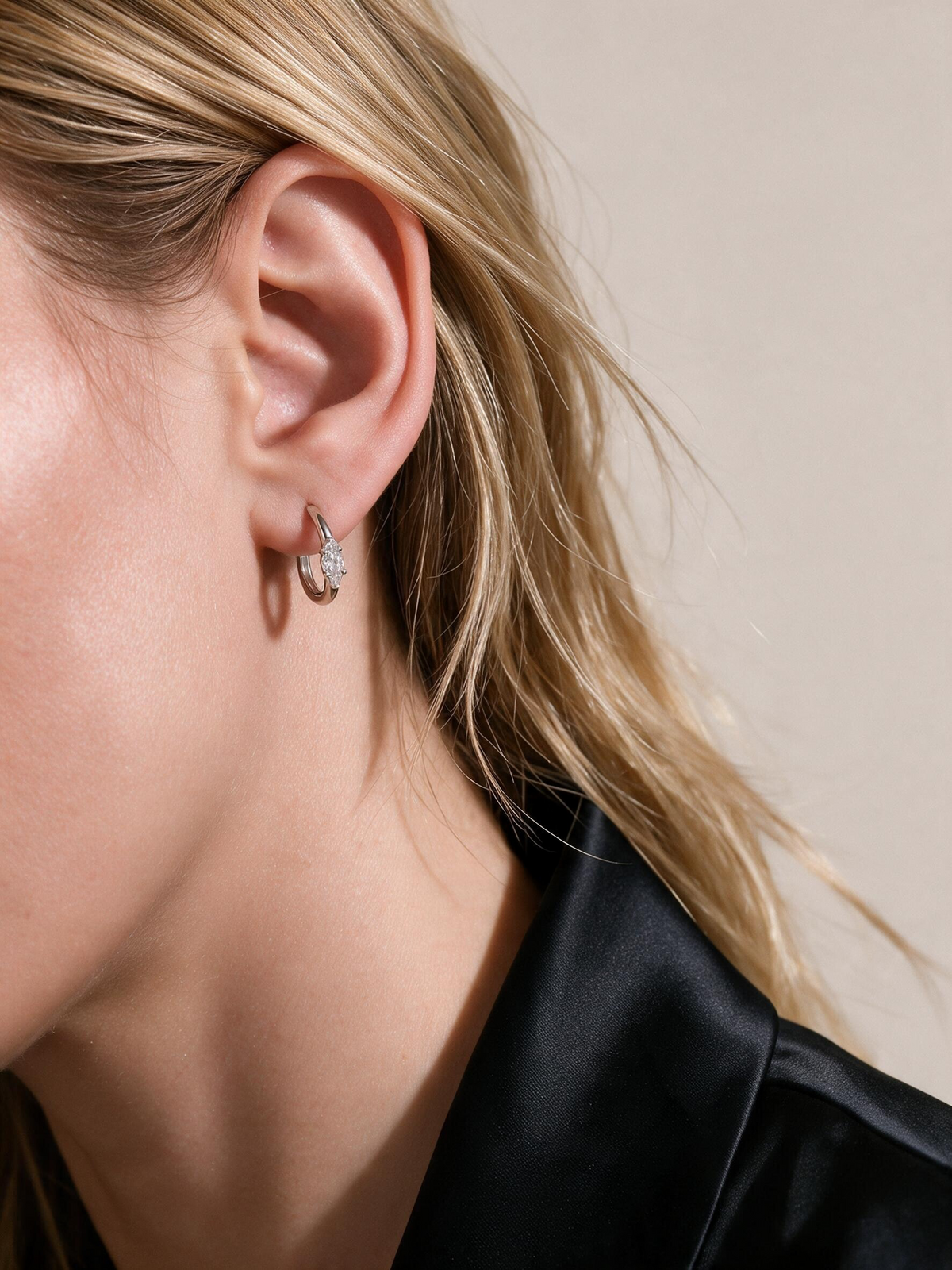 .925 Sterling Silver CZ C-Hoop Earrings