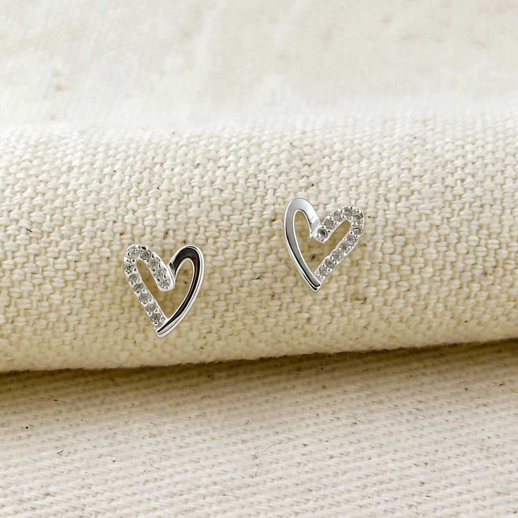 .925 Sterling Silver CZ Heart Stud