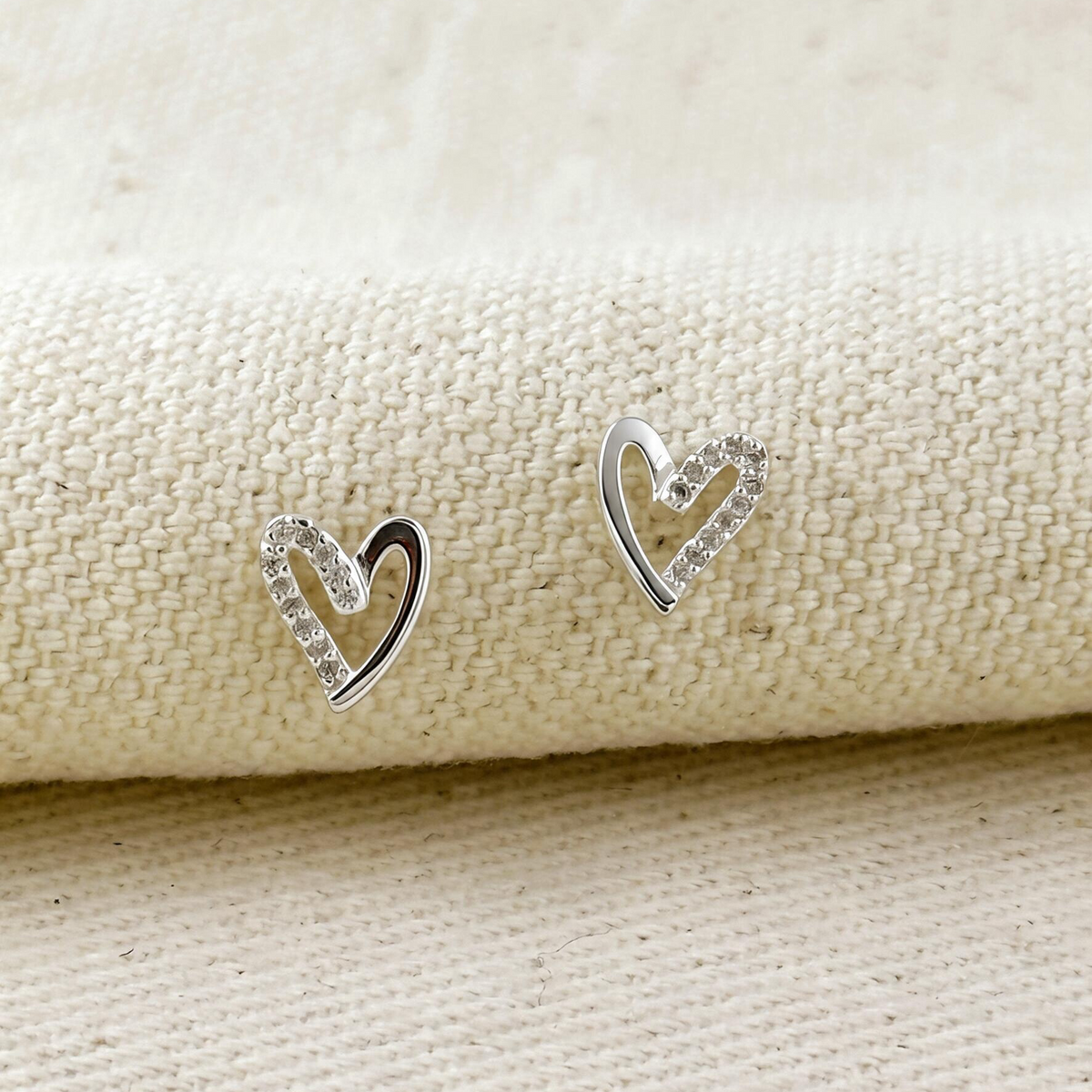 .925 Sterling Silver CZ Heart Stud