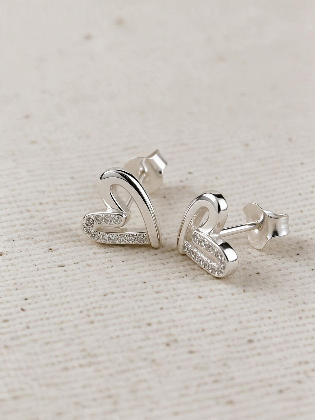 .925 Sterling Silver CZ Heart Stud