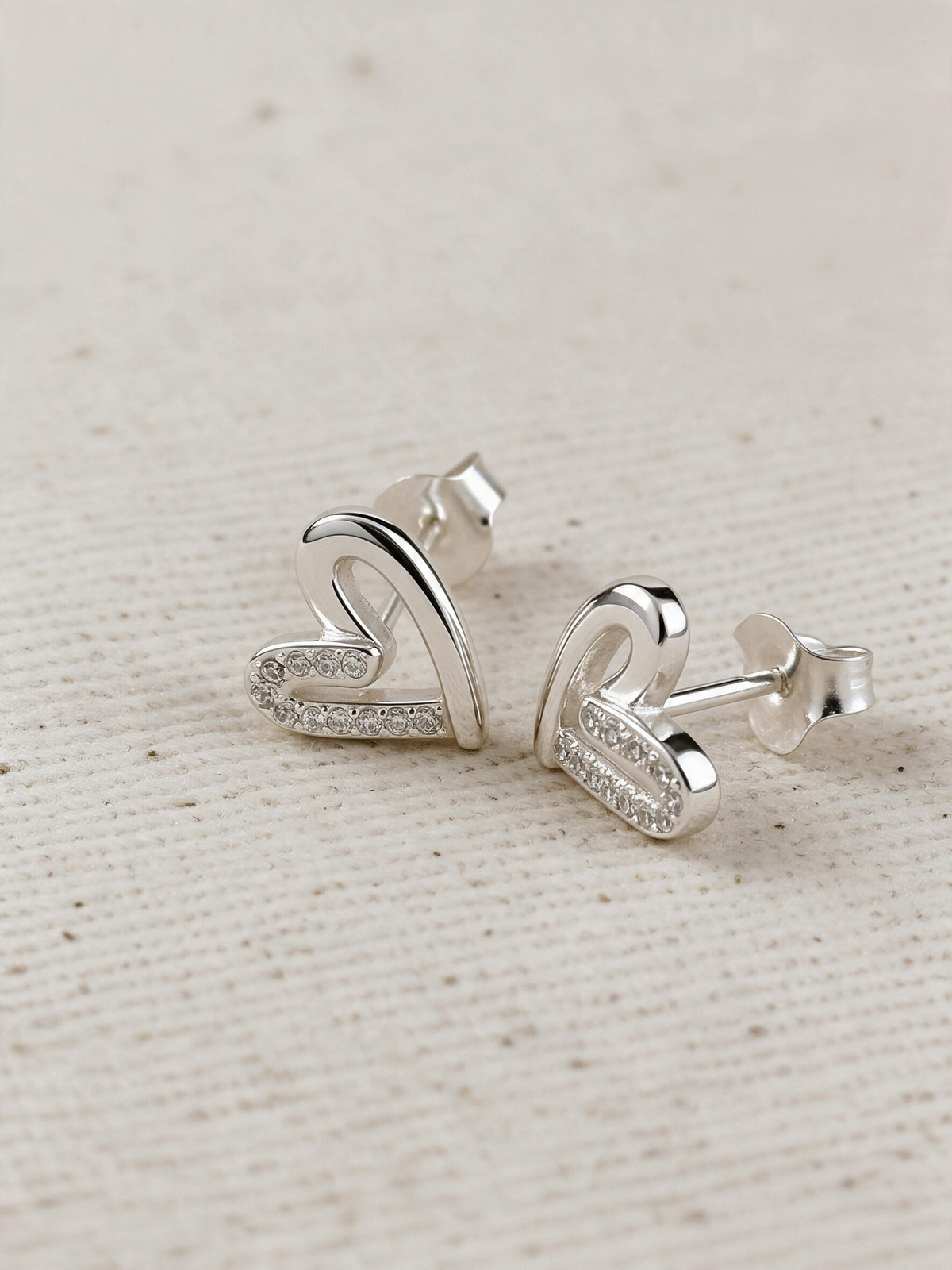 .925 Sterling Silver CZ Heart Stud