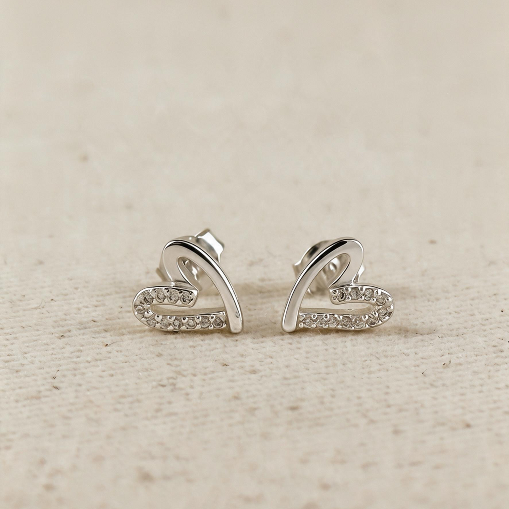 .925 Sterling Silver CZ Heart Stud