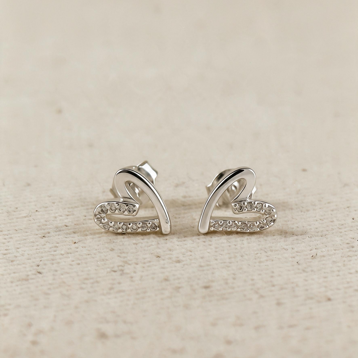 .925 Sterling Silver CZ Heart Stud