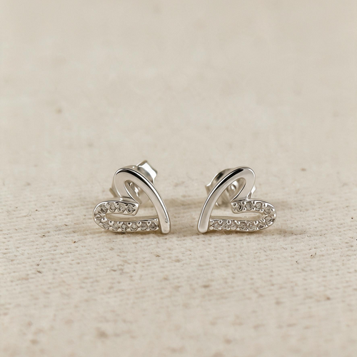 .925 Sterling Silver CZ Heart Stud