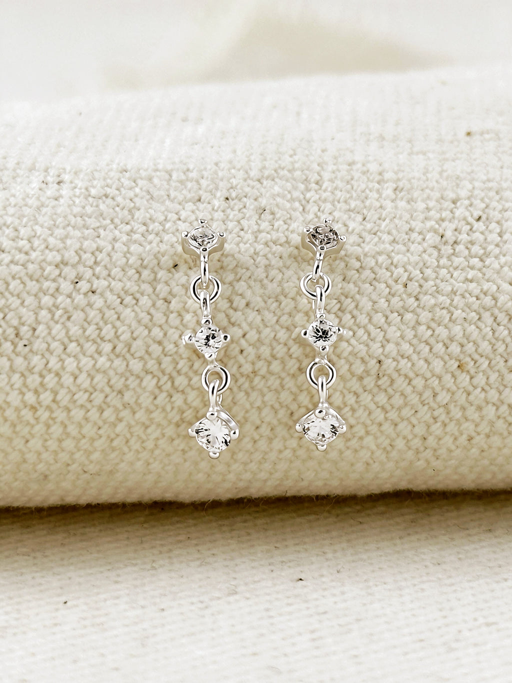 .925 Sterling Silver Three CZ Drip Stud
