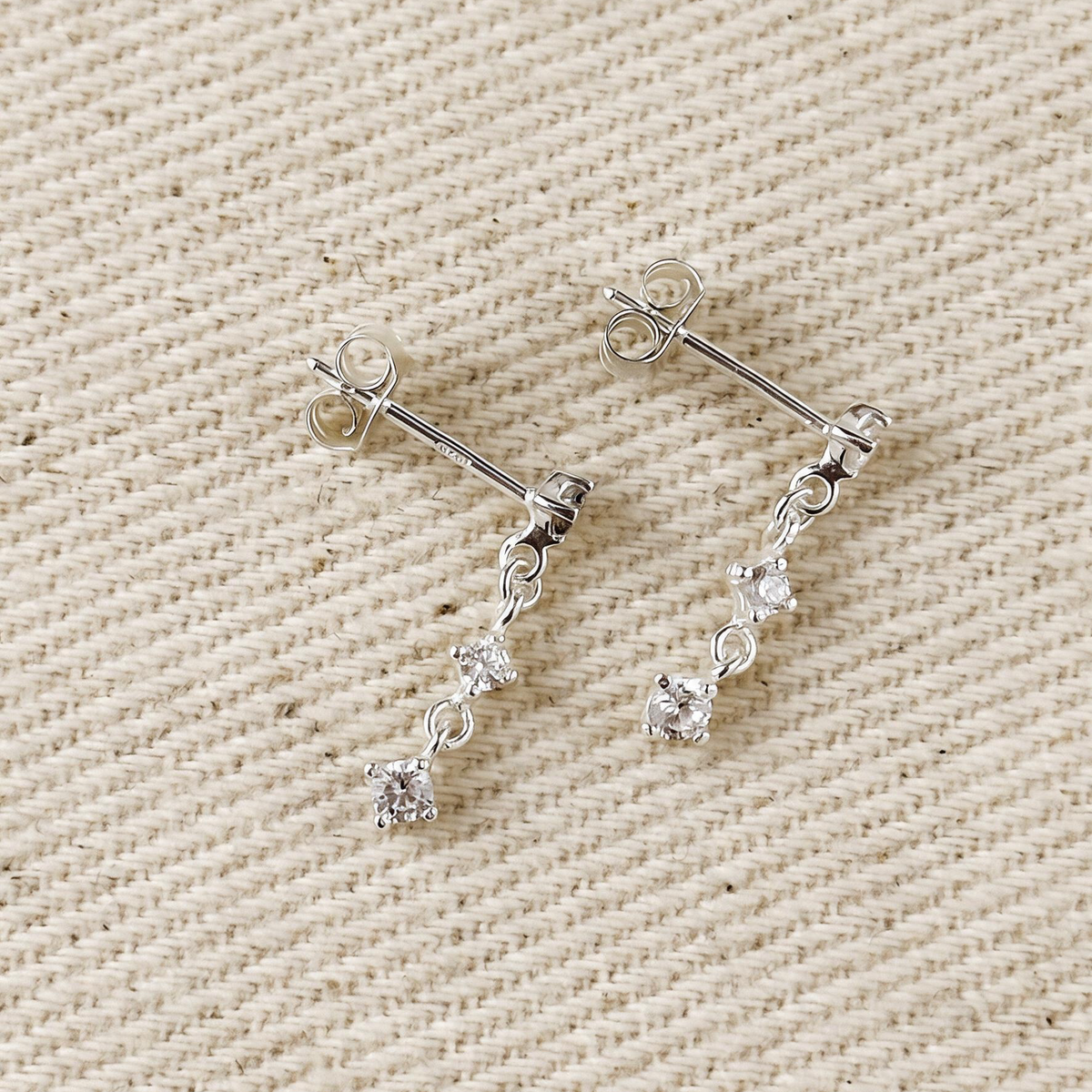 .925 Sterling Silver Three CZ Drip Stud