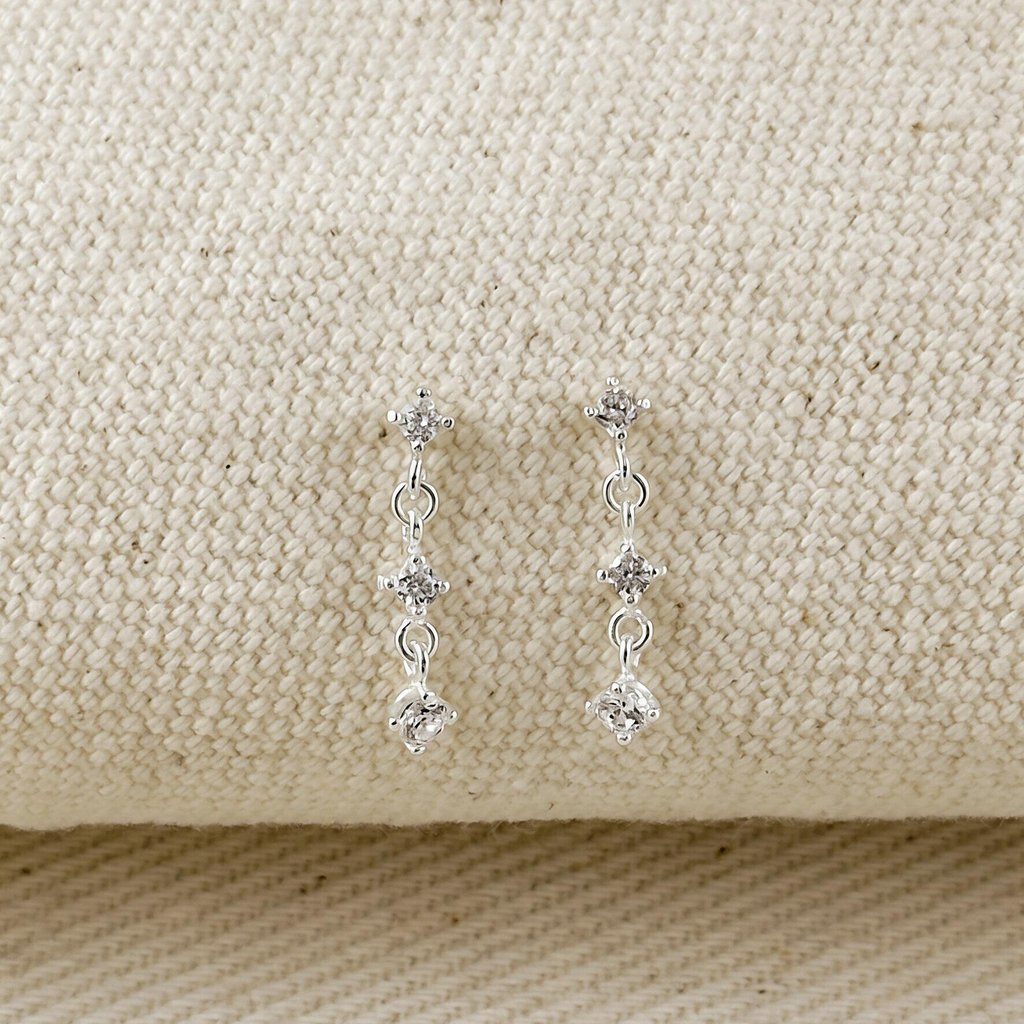 .925 Sterling Silver Three CZ Drip Stud