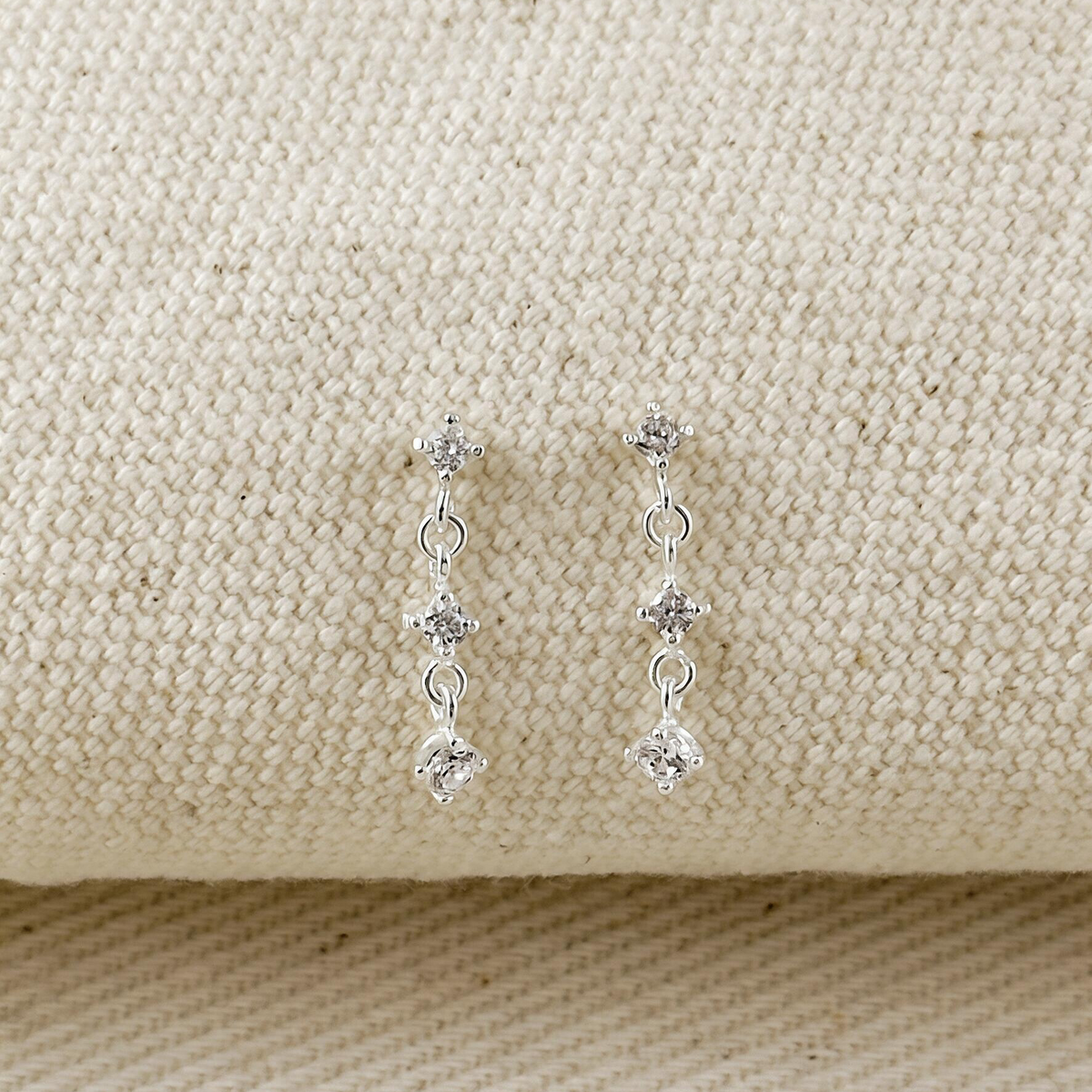 .925 Sterling Silver Three CZ Drip Stud