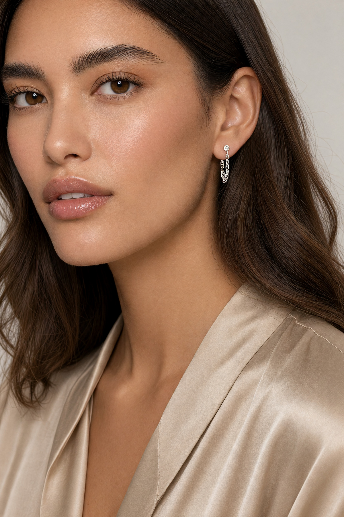 .925 Sterling Silver CZ Stud with Chain