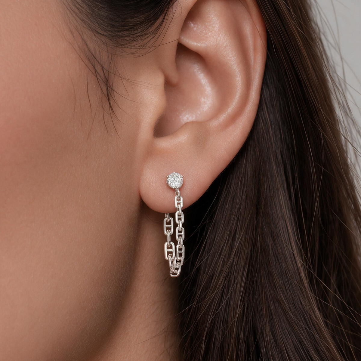 .925 Sterling Silver CZ Stud with Chain