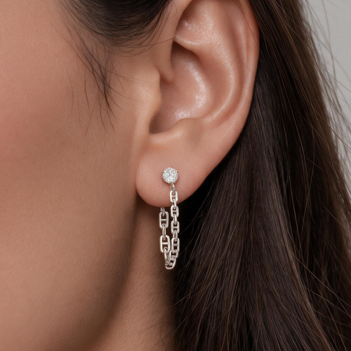 .925 Sterling Silver CZ Stud with Chain