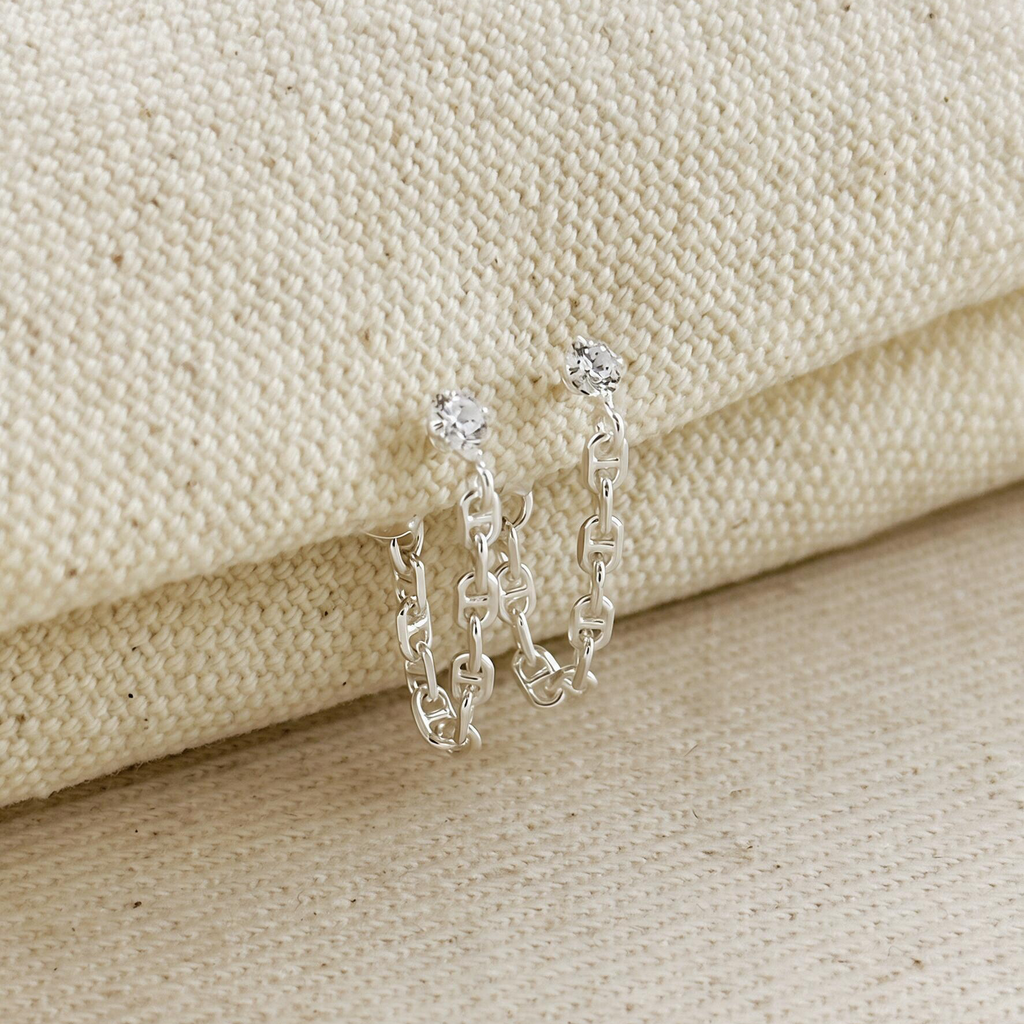 .925 Sterling Silver CZ Stud with Chain