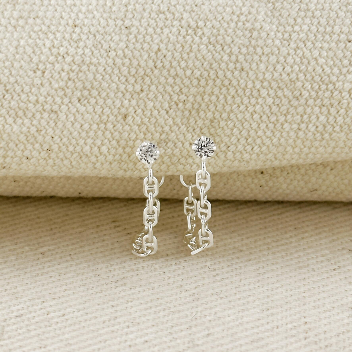 .925 Sterling Silver CZ Stud with Chain