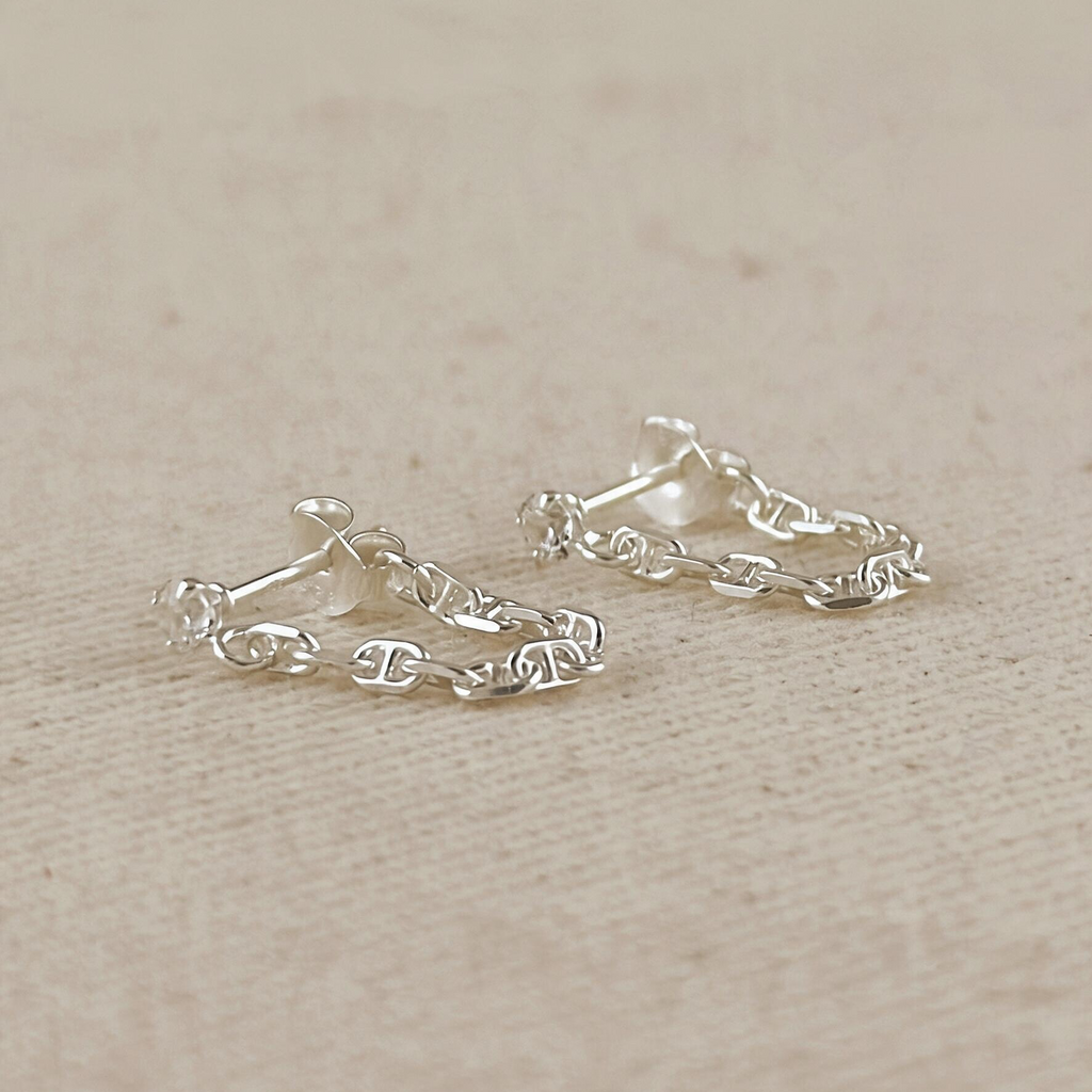 .925 Sterling Silver CZ Stud with Chain