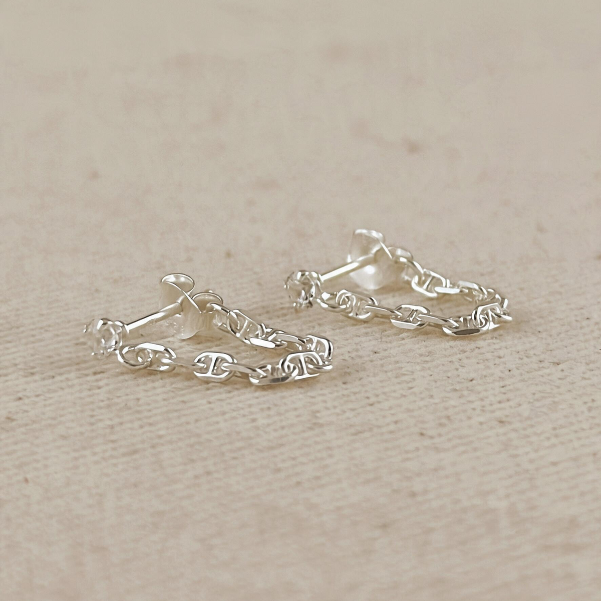 .925 Sterling Silver CZ Stud with Chain