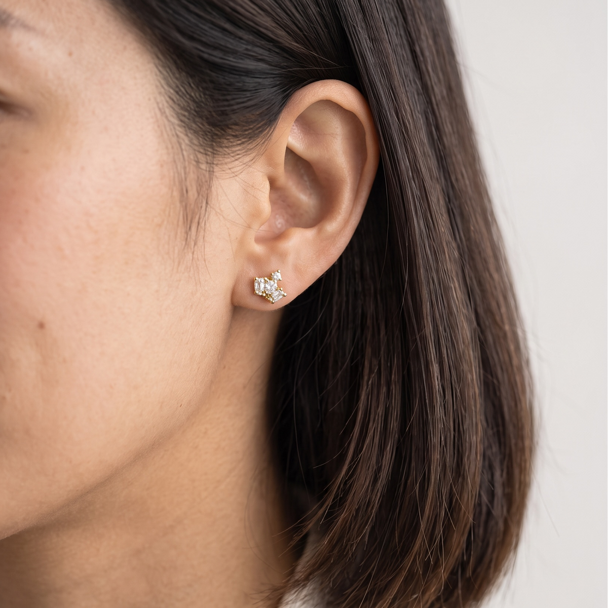 18k Gold Filled CZ Crown Stud Earrings