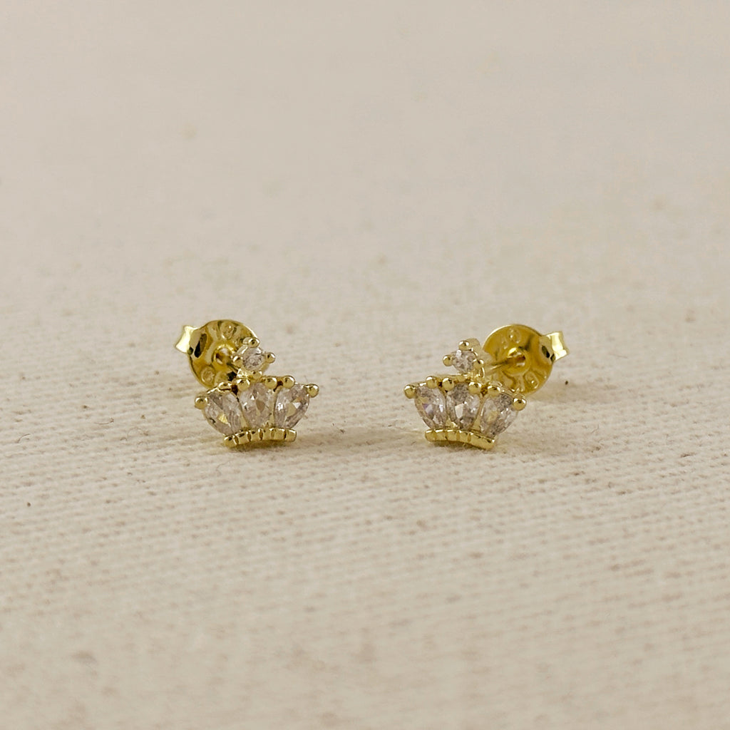 18k Gold Filled CZ Crown Stud Earrings