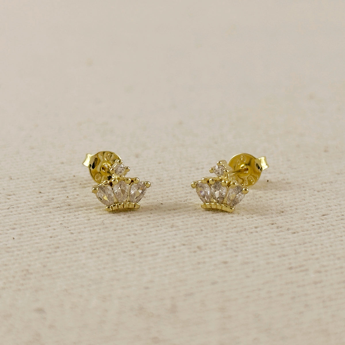 18k Gold Filled CZ Crown Stud Earrings