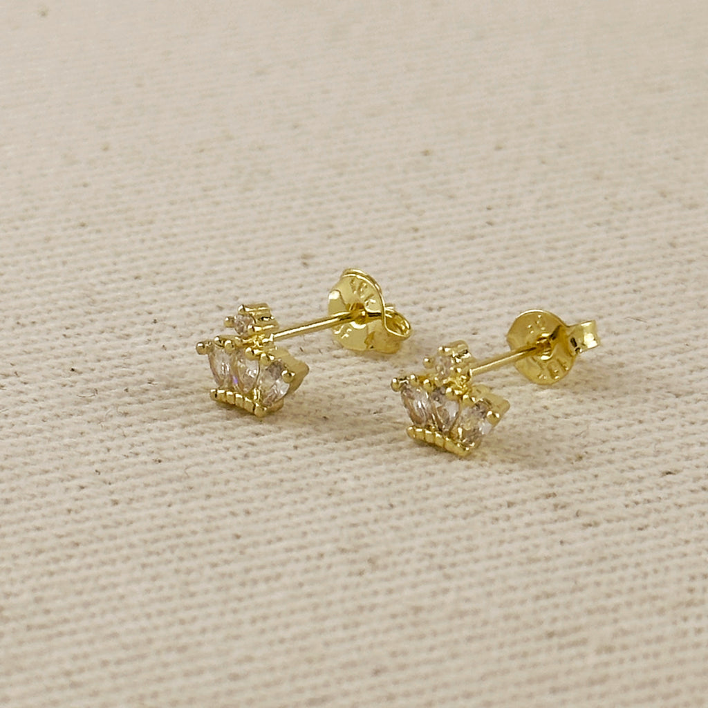 18k Gold Filled CZ Crown Stud Earrings