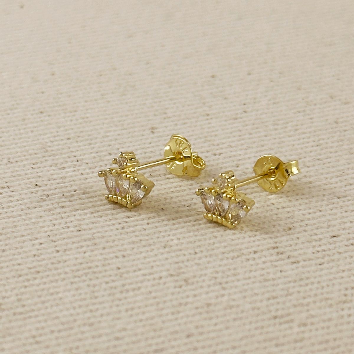 18k Gold Filled CZ Crown Stud Earrings