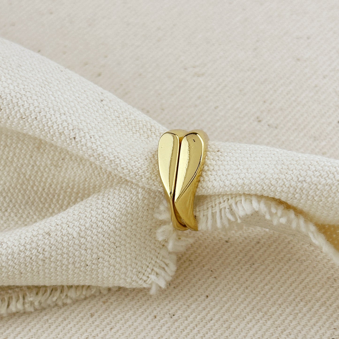 18k Gold Filled Polished Heart Double Ring