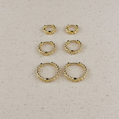 18k Gold Filled 2mm Cuban Chain Clicker Hoop Earrings